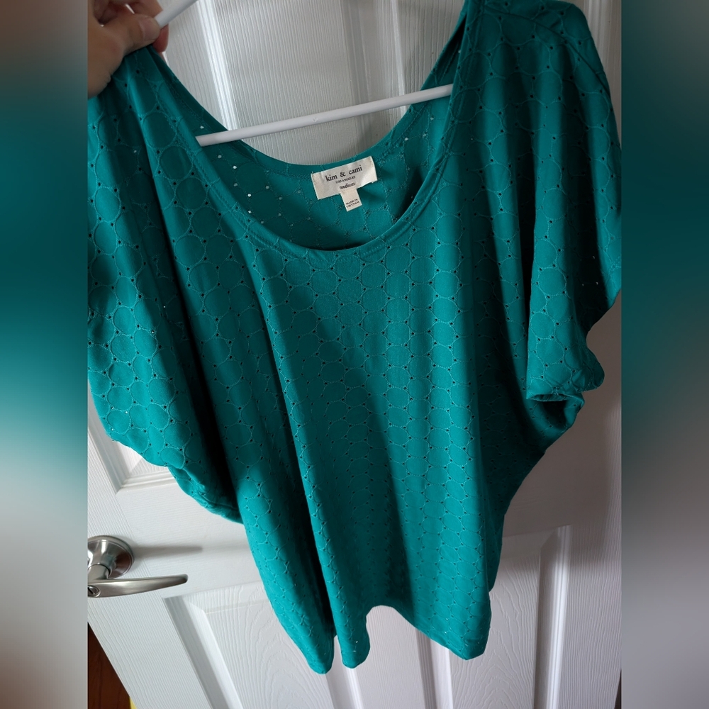 Kim & Cami Turquoise Eyelet Blouse
